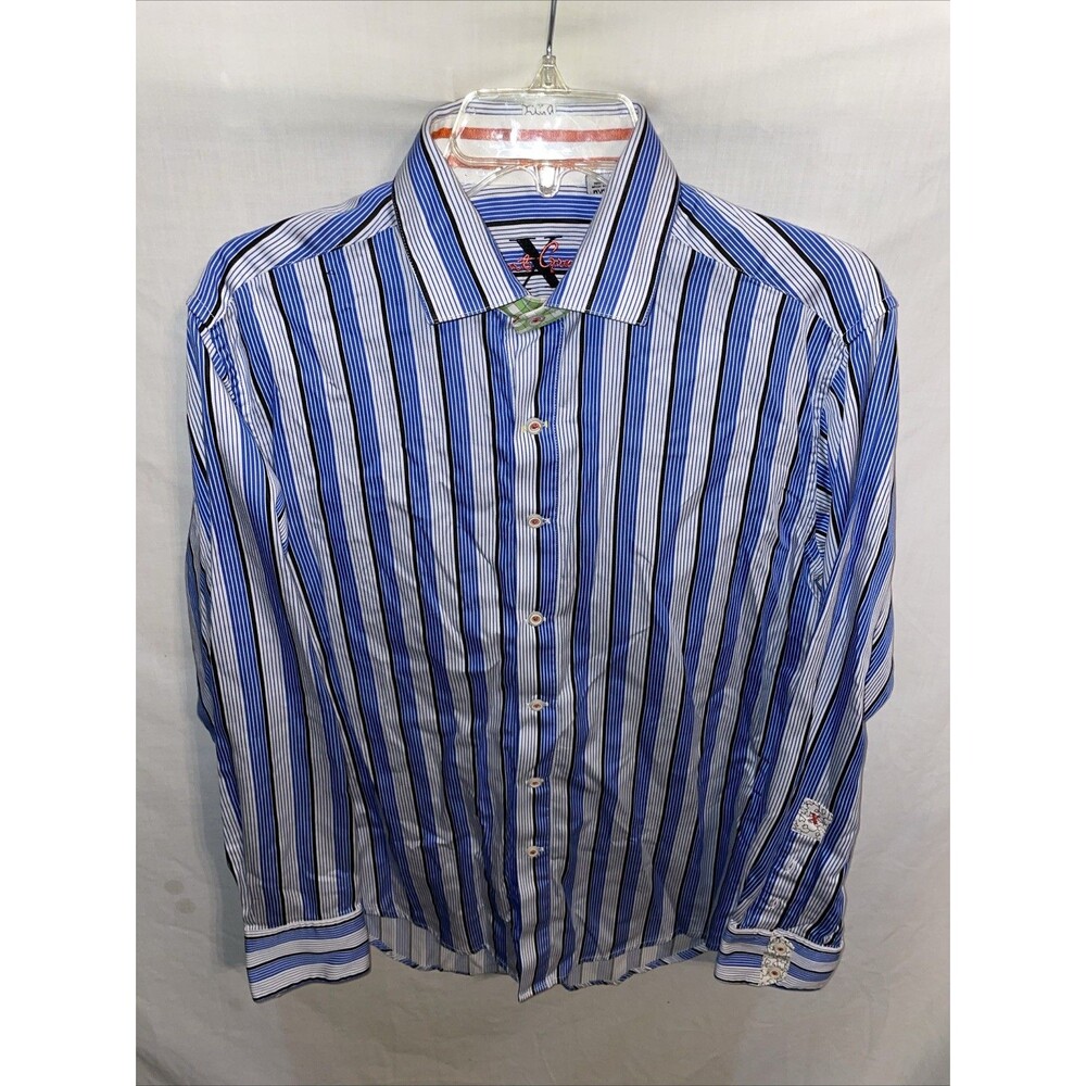 Robert Graham Men’s Dress Shirt Size Medium Blue Striped Business Formal City